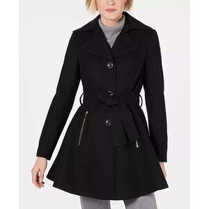 INC International Concepts Black Belted Fit and Flare Walker Trench Coat Size 1X